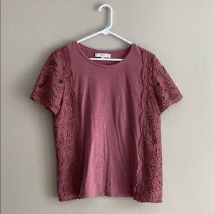 LOFT Crochet Sleeve Crew Neck T